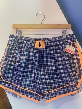 NWT Free People Blue Plaid Women's Shorts with Orange Trim large